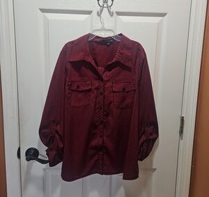 Notations Red 3/4 Sleeve Button Down Blouse